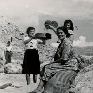 Women sifting flour. August 1951, Calascio.