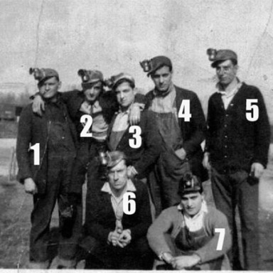 Miners at Toluca, Illinois or Riverton, Illinois,  circa 1950.